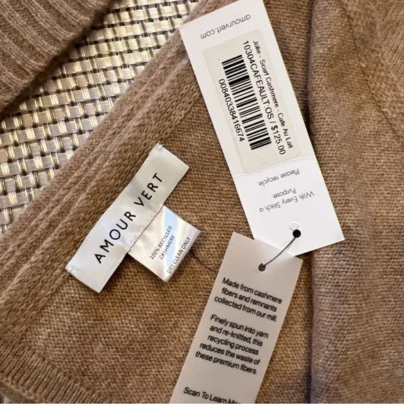 Amour Vert Set 100% Cashmere Colby Hat & Jolie Scarf Cafe Au Lait - Picture 7 of 10